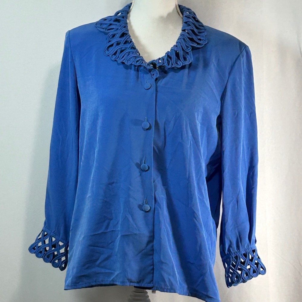 Stunning Royal Blue Cutout Collar Sleeve‎ Blouse Women's Elegant Top
